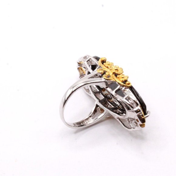 Sterling Silver Black Elongated CZ QVC Two Tone Statement Cocktail Ring - Picture 9 of 9
